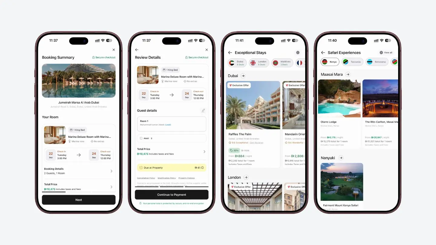 Booking summary and curated experiences